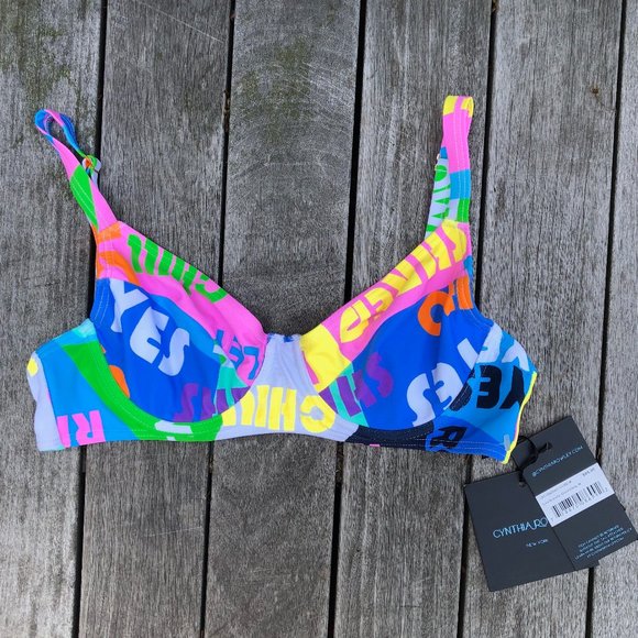 NEW NWT Cynthia Rowley Lola Good Vibes Graphic Bikini Top Bra Bralette Medium - Picture 3 of 15